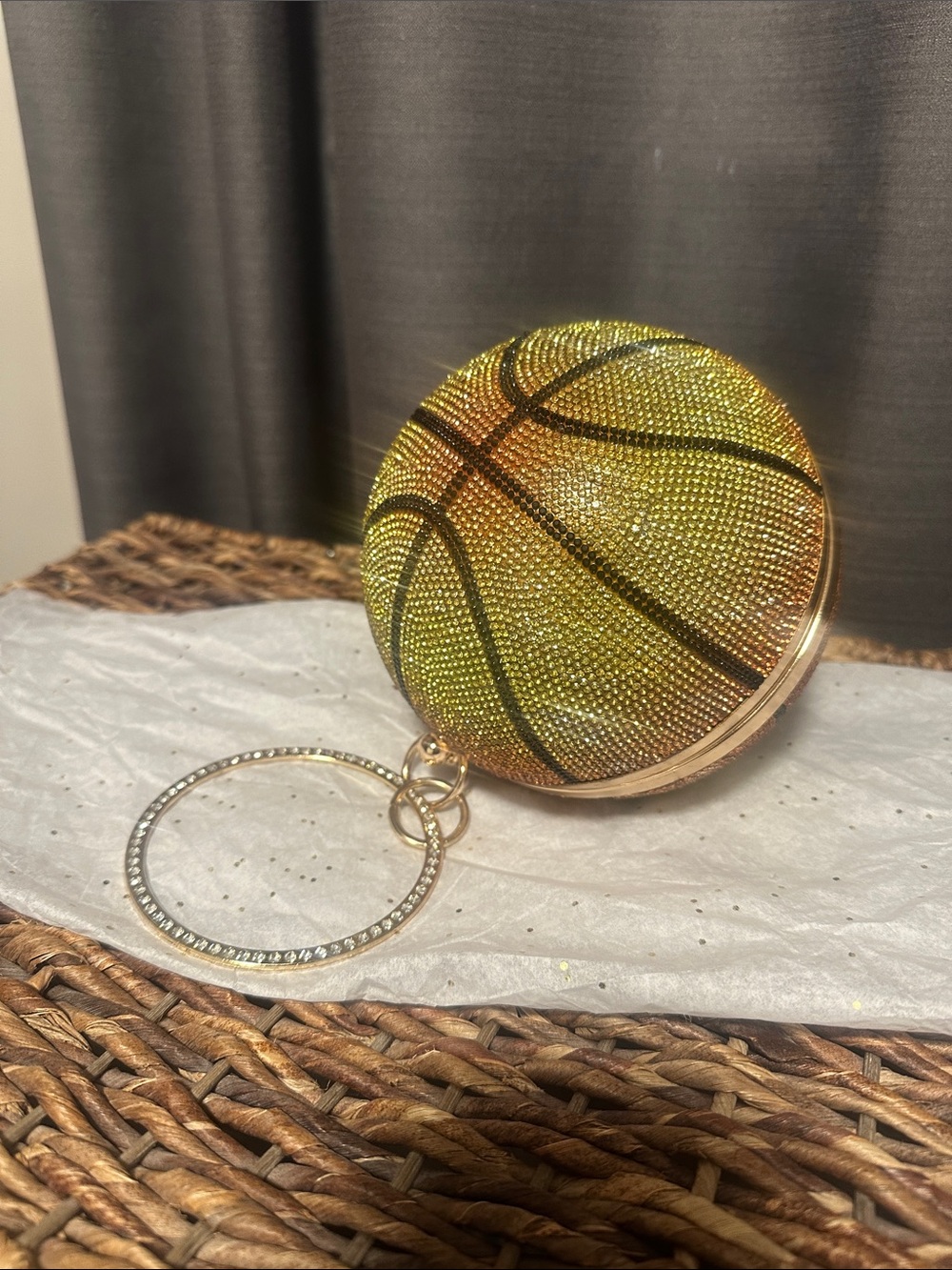Rhinestone Basketball Purse - Yellow Gold